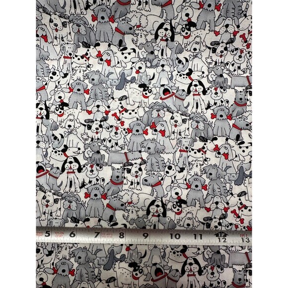 Playful Pups with Bones Fabric 100% Cotton Quilting Craft Red Black Gray 5.25 yd - Picture 1 of 2